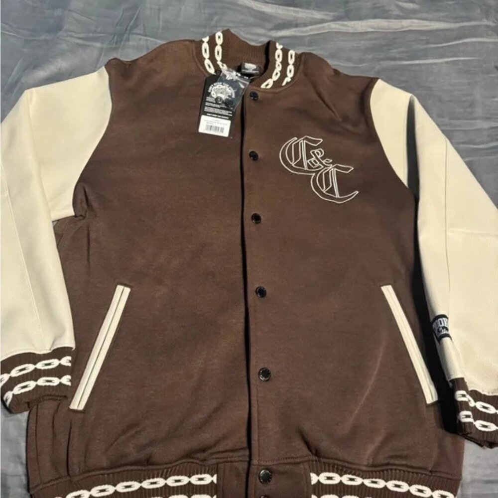 Crooks& Castles Brown and Cream Varsity Jacket
